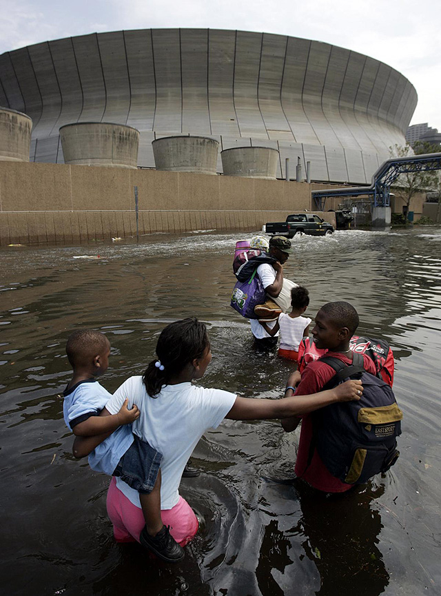 The Superdome after
Katrina, August 2005. The Superdome after Katrina,
August 2005.